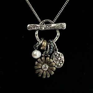 Live Simply Bohemian Necklace and Charms Flower Heart Pearl Silver Tone